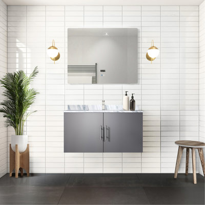 36 po L x P 22 po. Meuble-lavabo gris foncé avec miroir à DEL - rangement facile à assembler