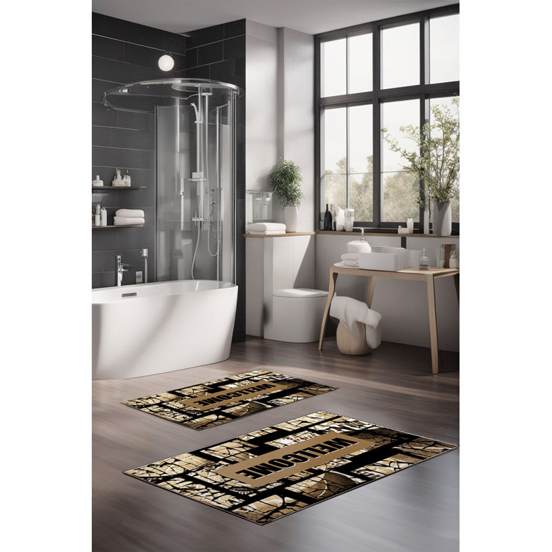 Ensemble de tapis de bain de luxe Eakly (2 pièces), 100% polyester, 16,0 x 23,6 pouces et 23,6 x 39,4 pouces | Conception antibactérienne antidérapante, hauteur de poils de 0,3 po | Lavable à la machine, durable et facile à nettoyer | Idéal pour la décoration de salle de bain