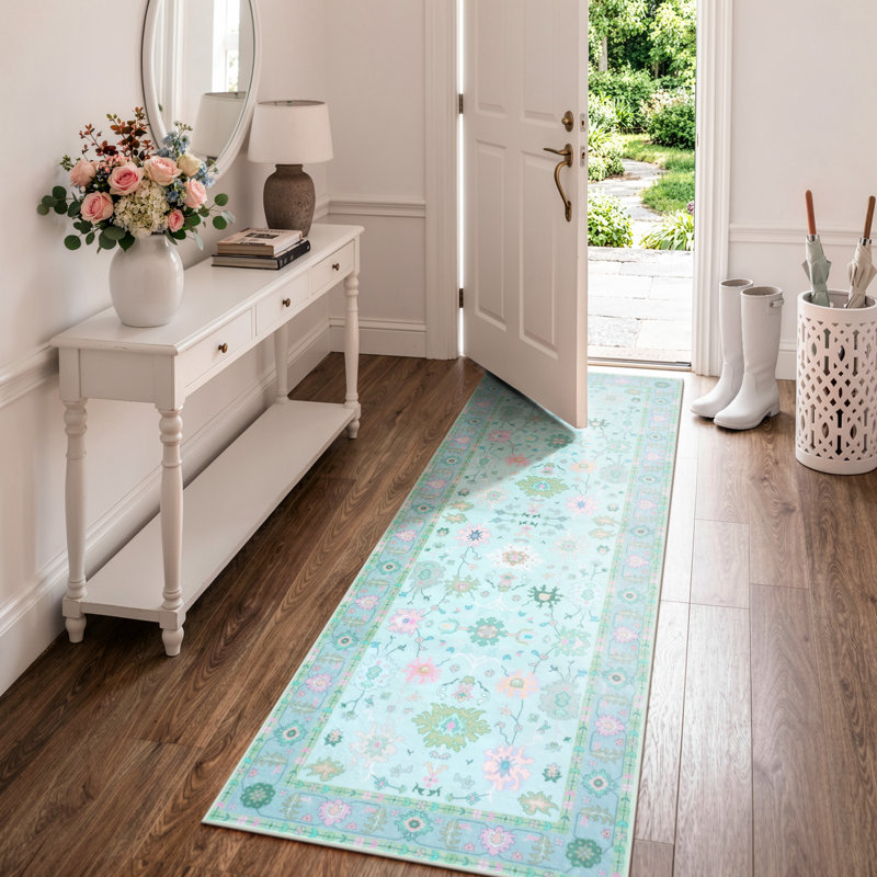 Kaldi Washable Oushak Runner, Non Slip Area Rug for Bedroom, Floral Boho Runners Vintage Mat, Runner 2' x 6'