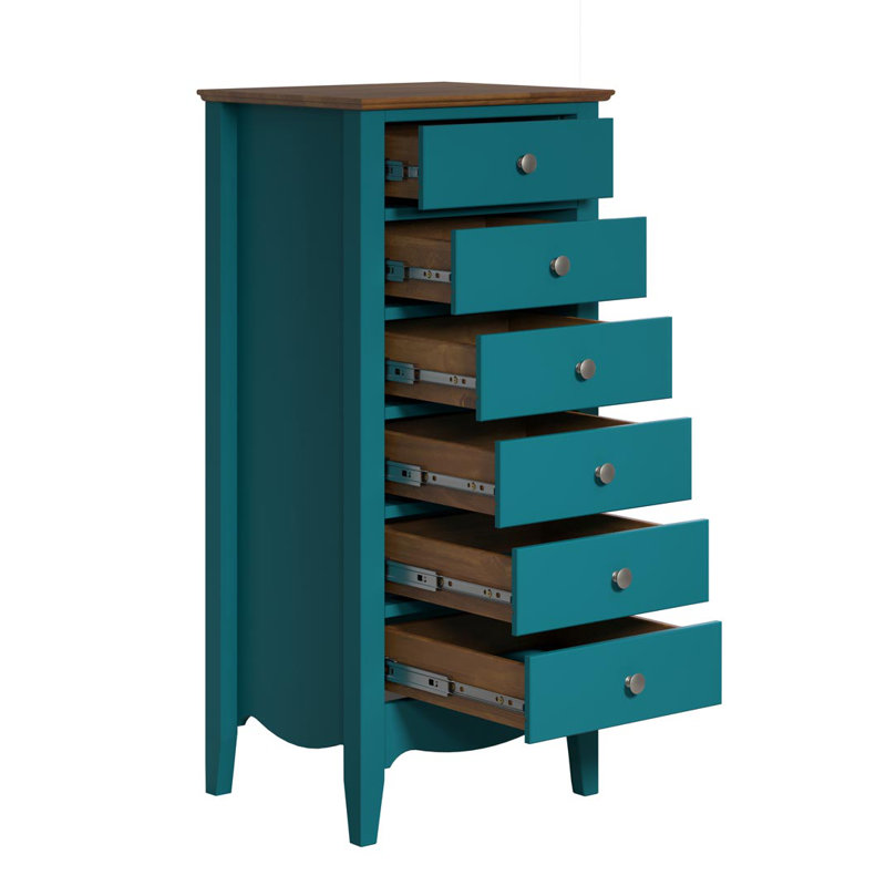 Delrick 6 Drawer 50Cm W Tallboy, Blue/Brown