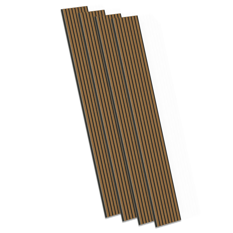 4 PCS 106"L x 12.6"W Acoustic Slat Wall Panels, Eco-Wood Look for Home/Office Wall & Ceiling (37.12 sq. ft.), Medium Oak