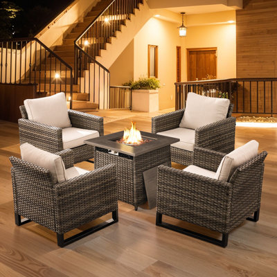 Hansencamp 4 - Person Outdoor Seating Group With 30" Fire Pit And Cushions by Latitude Run