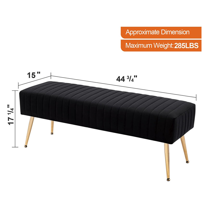 Rodjanae Velvet with Upholstery Bench, Black