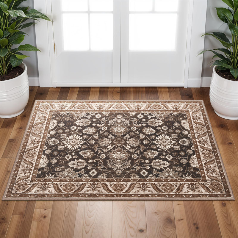Tapis à motif floral lavable Fillender, Rectangulaire 2 pi x 3 pi