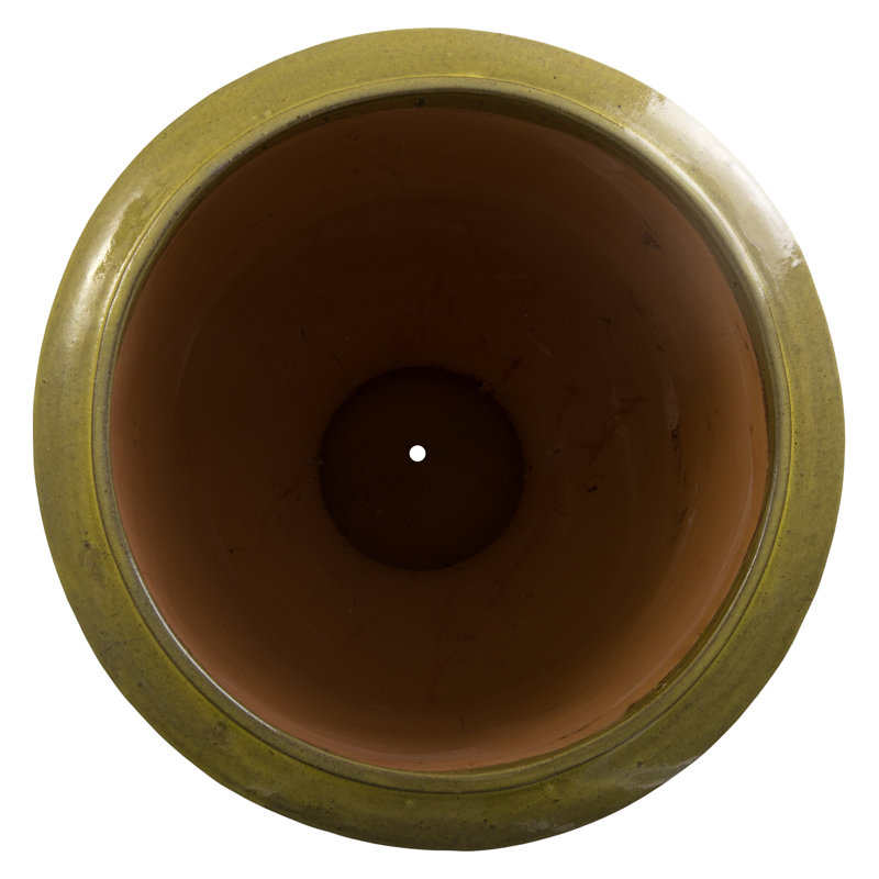 Anduze French Yellow Ceramic Round Planter with Drainage Hole, 31" H x 27" W x 27" D