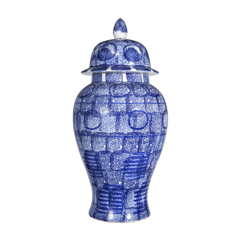 Jonah Ginger Jar, Speckled-Circular Patterns, Blue-White Porcelain 20 Inch