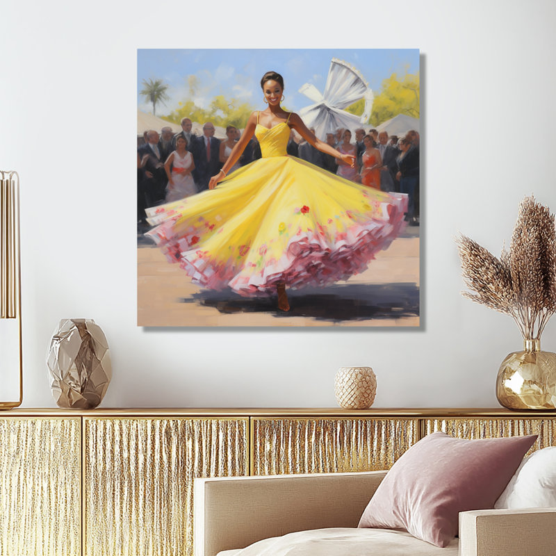 Danseuse brésilienne, magnifique robe jaune - Danseuse, art mural, Toile tendue, H 16 po x l 16 po x P 1 po