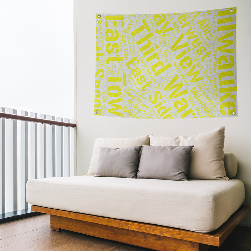 Tapisserie de polyester districts, art word, H 59 po x l 80 po, Jaune, Milwaukee
