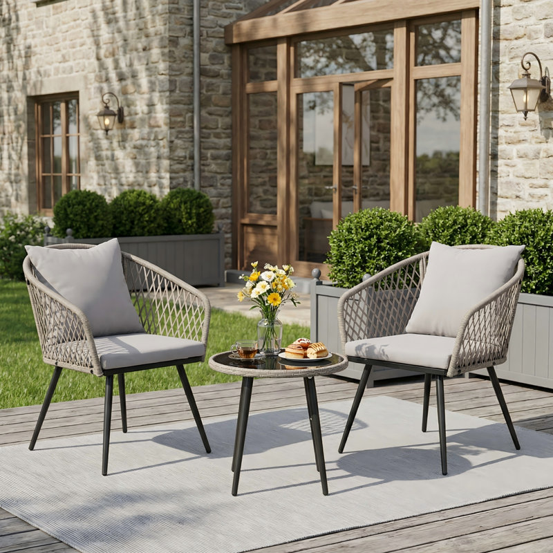 2-Person Outdoor Patio Bistro Set, Gray, Gray