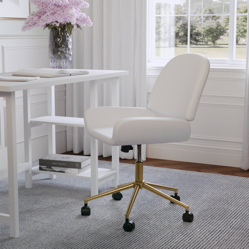 Hargrove Martha Stewart Upholstered Armless Swivel Home Office Chair, Brass, White