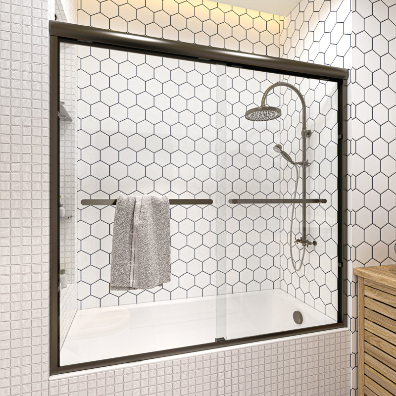 56" - 60" W x 58" H Double Sliding Semi-Frameless Tub Door with Clear Glass, Oil Rubbed Bronze