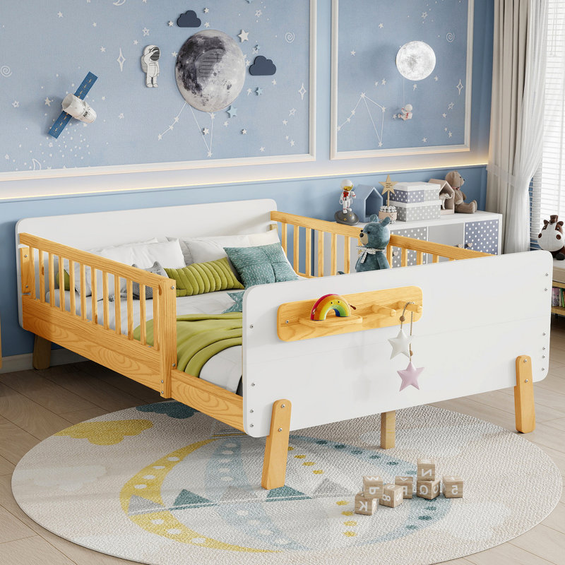 Lit simple, lit plateforme en bois avec tête et pied de lit, Lit simple, Blanc