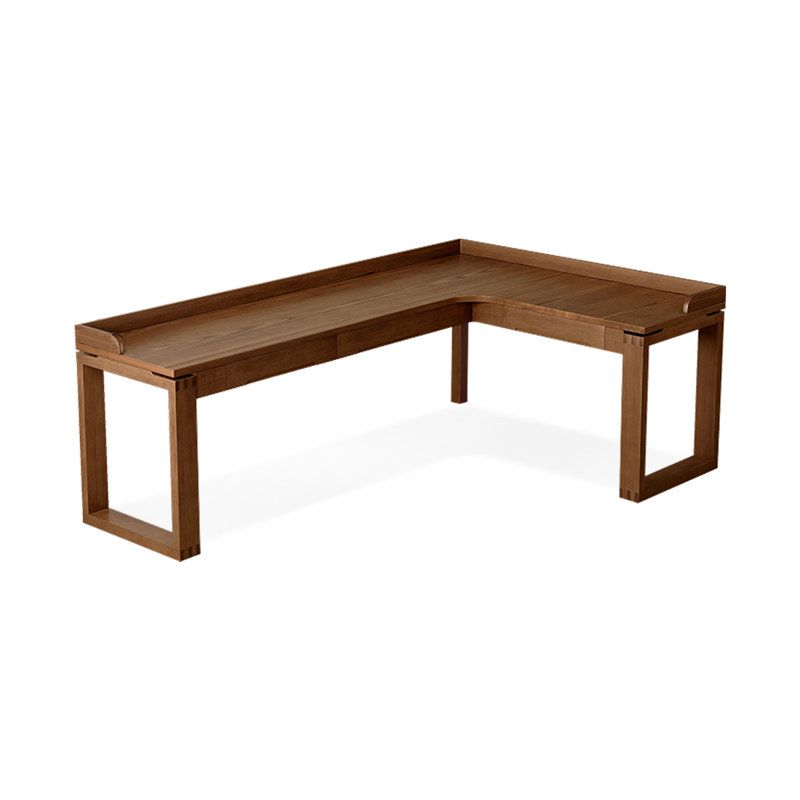 Light-walnut L-Shaped Solid Wood with 3 drawers desk, Right Hand Return, 31.5" H x 78.74" W x 55.12" D