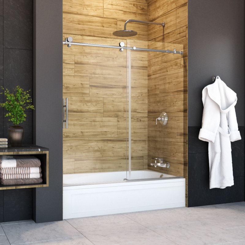 Porte de baignoire coulissante sans cadre en chrome avec verre transparent de 3/8 po (10 mm) d'épaisseur l 60 po x H 60,5 po Eclipse