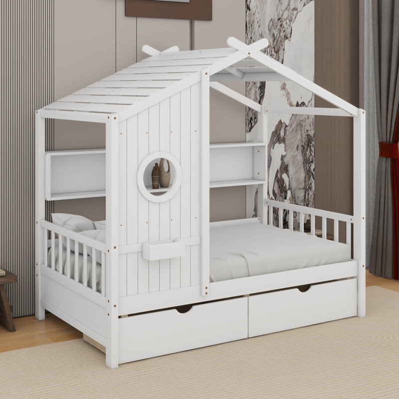 Lit simple avec tiroirs, Blanc