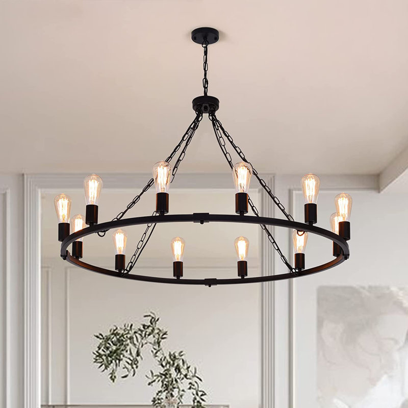 Turco 12 - Light Wagon Wheel Chandelier, Black