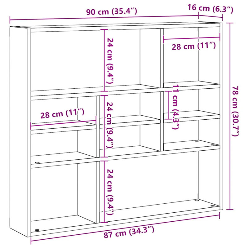 Ramus 10 Piece Wood Accent Shelf, Black Oak