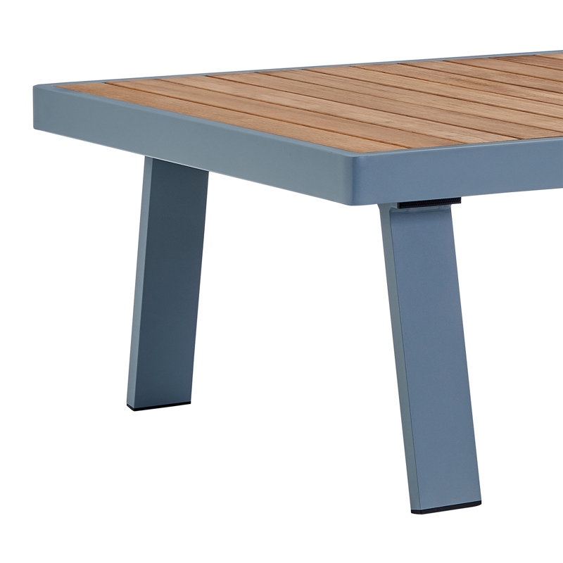 Gray Aluminum and Teak Wood Outdoor Coffee Table
