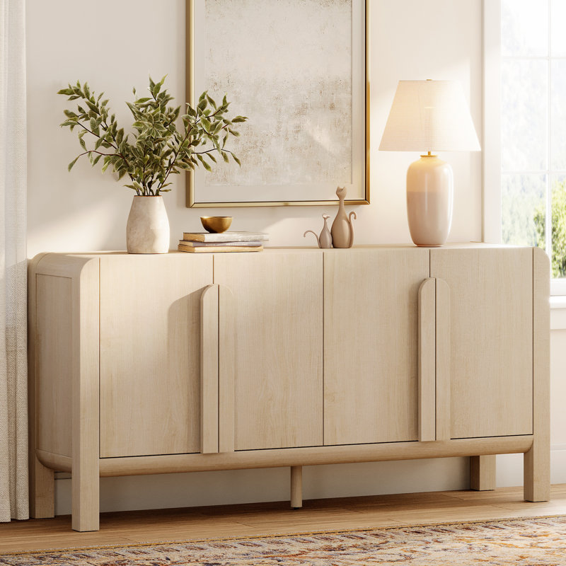 Adora 63" Accent Cabinet With 4 Doors And Adjustable Shelves, Modern Credenza Storage Cabinet With Curved Profile Design For Living Room, Kitchen, Dining Room, Hallway