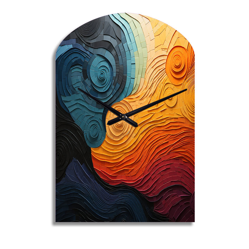 Horloge murale en métal bleu sarcelle - Op Art Rhythmic Illusion II - Op Art, Grand