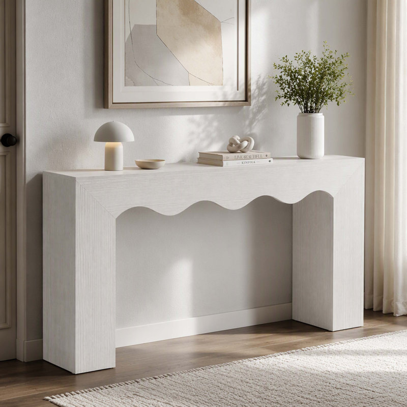63" Wooden Console Table, Multi-purpose Entryway & Behind Sofa Table with Storage Shelving