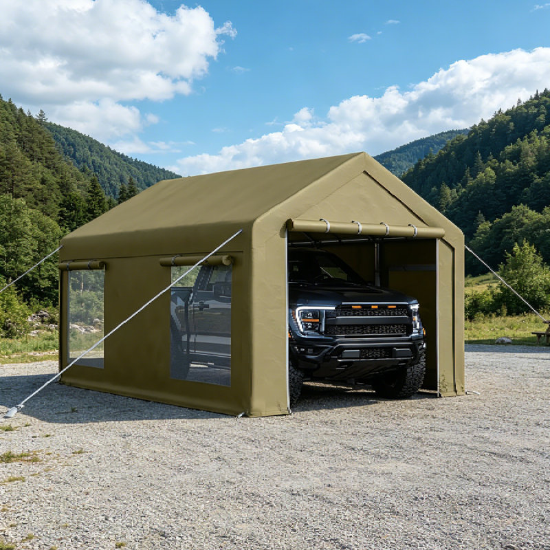 Garage portatif 10 x 20 pi, avec 2 portes à enroulement et 4 fenêtres, Yellow