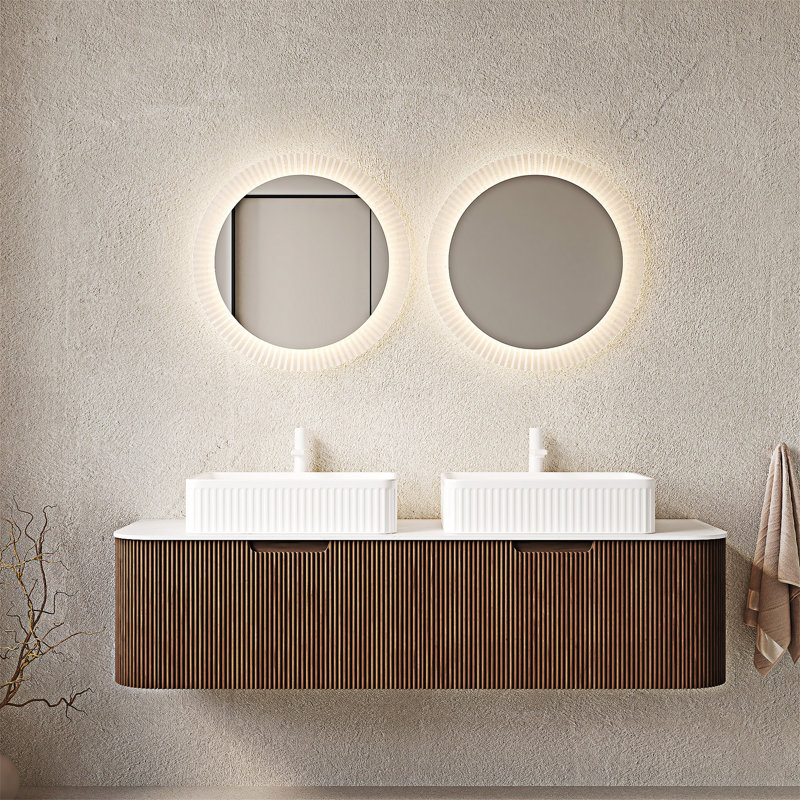 Meuble-lavabo mural avec lavabos, Noyer foncé