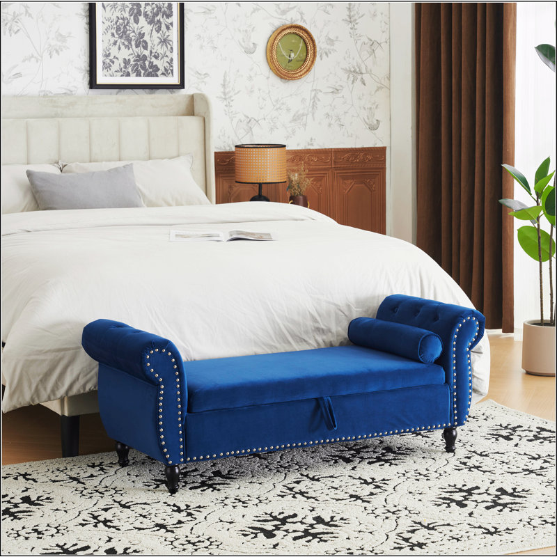 Bentlee Velvet Upholstered Storage Bench , Antique Navy Blue