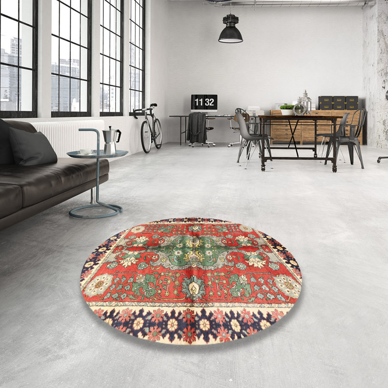 Tapis rouge/beige/noir traditionnel, Rond 5 pi