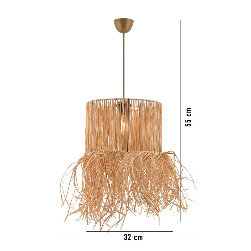 Élégant lustre en métal avec capuchon en raphia, 12,6 po x 12,6 po x 13,8 po | Câble réglable, certifié CE, douille E27 (40 W maximum) | Conception de couleur naturelle, parfaite pour le salon, la salle à manger et les entrées
