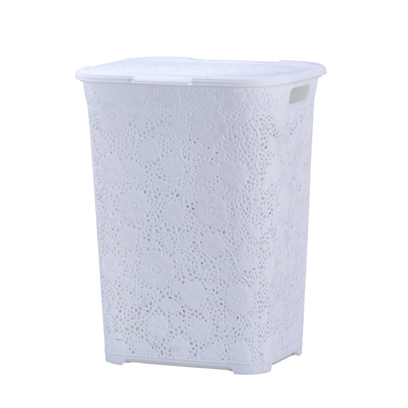 Plastic Laundry Hamper with Handles, White