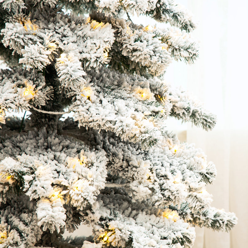 7.5ft White Flocked Slender Spruce Christmas Tree with LED Lights
