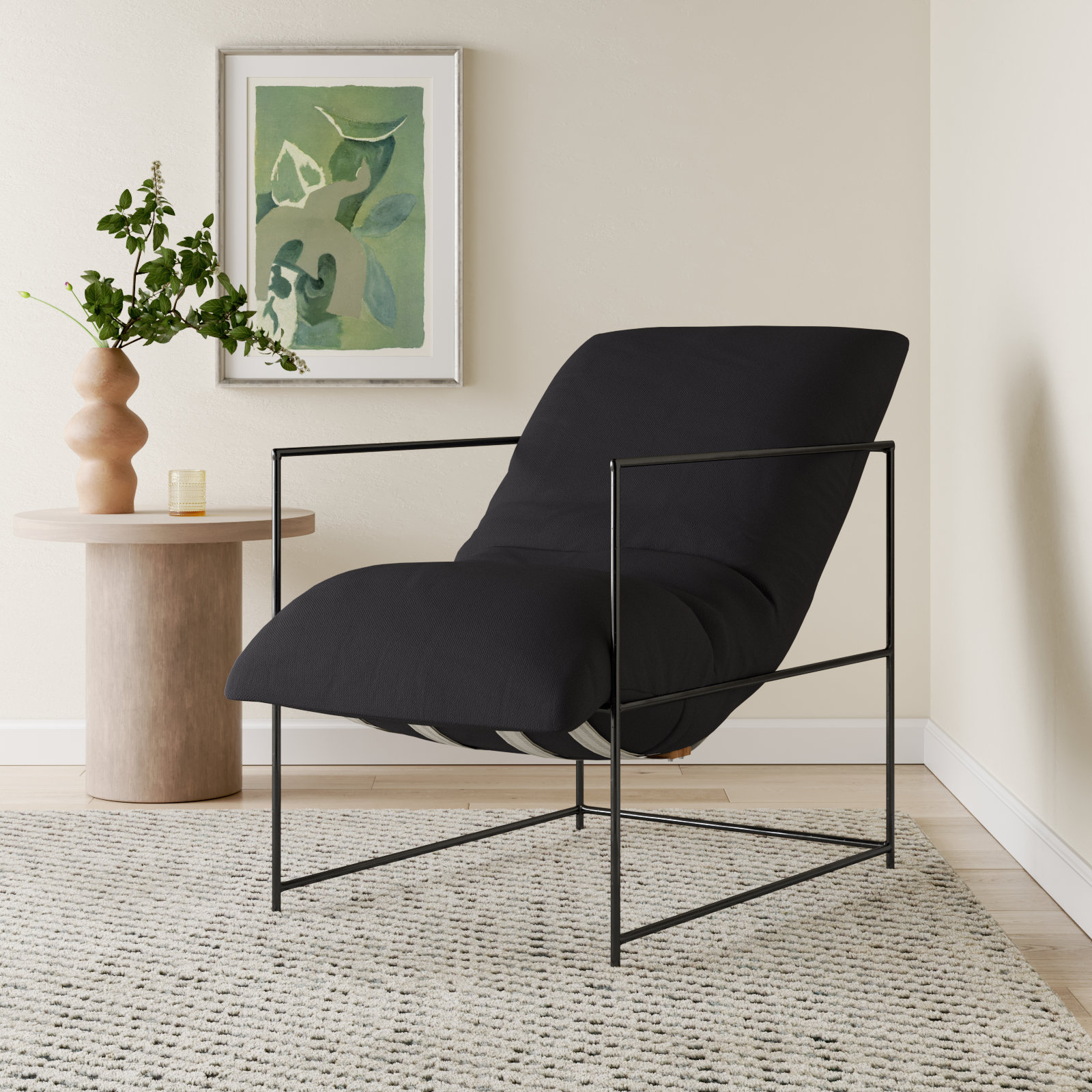 Giulietto Upholstered Armchair, Black Linen