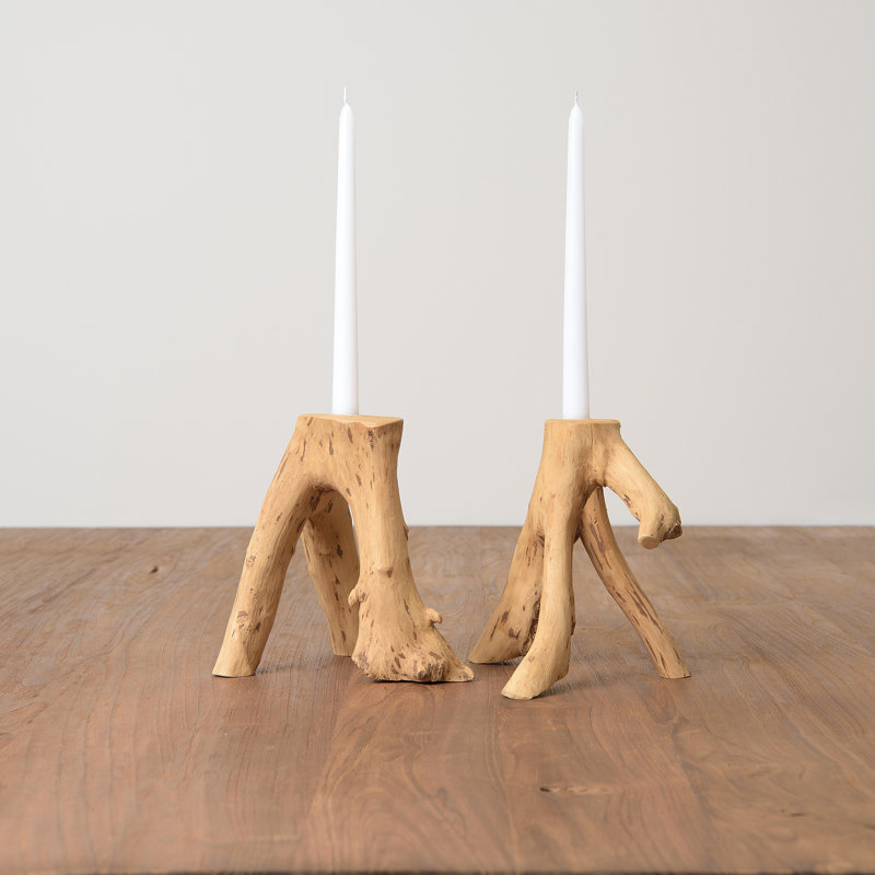 Ensemble de chandelles en bois 2 pièces 8 po, Naturel