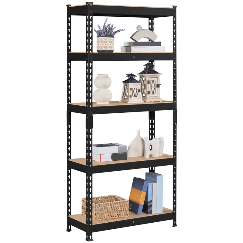 Tevis 60" H x 27.5" W x 12" D 5 Tiers Boltless Adjustable Storage Shelf Goods Rack, Black