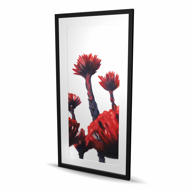 Fleurs tropicales rouges - reproduction encadrée pour la décoration intérieure, H 48 po x l 24 po, Noir