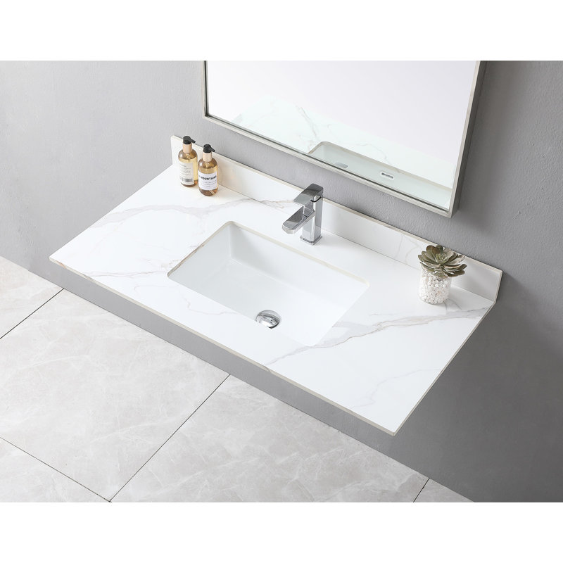 Plateau de meuble-lavabo 43 po x 22 po en pierre frittée avec lavabo en céramique et fabrication rectangulaire 43 po x 22 po