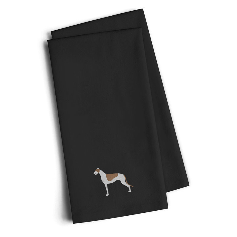 Cotton Embroidered Tea Towel Kitchen Towel, Black, 25" H x 16" W x 0.1" D