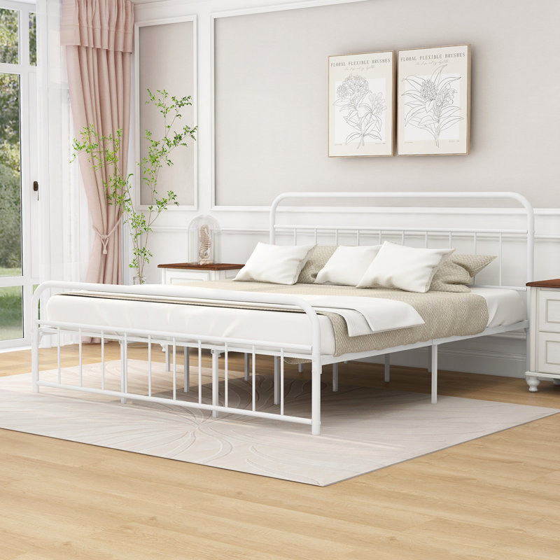 Wagaman Upholstered Metal Platform Bed, White, King