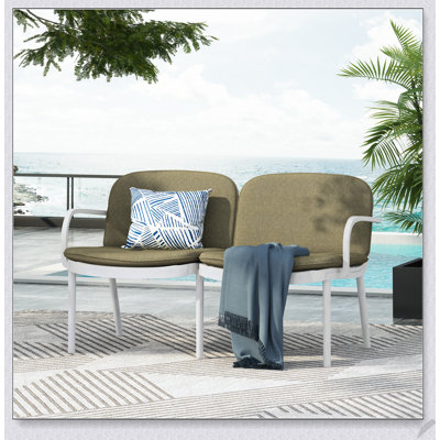 Luna Outdoor Patio PP Loveseat, White Frame, Weather-Resistant and Stylish for Year-Round Use