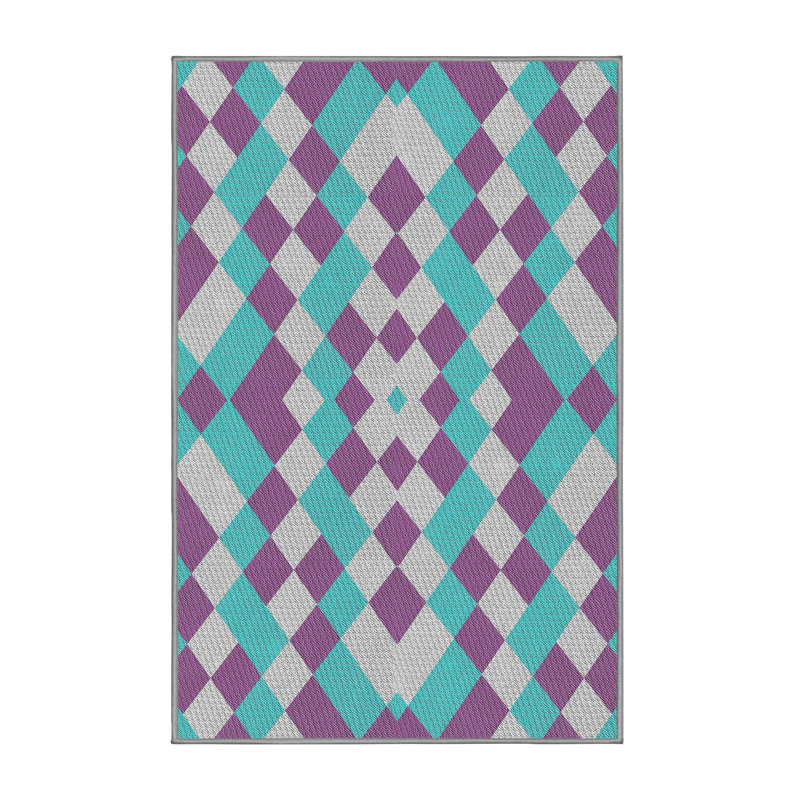 Tapis décoratif bleu géométrique Schermerhorn, Rectangle 7 pi x 10 pi