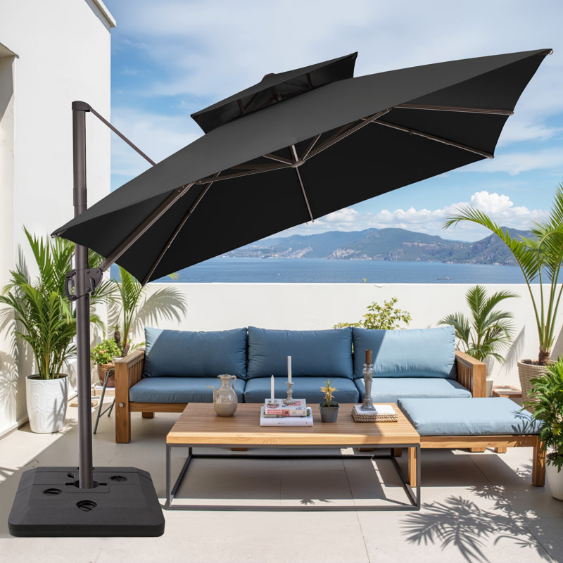 11' Square Patio Cantilever Umbrella, Base Included, Noir