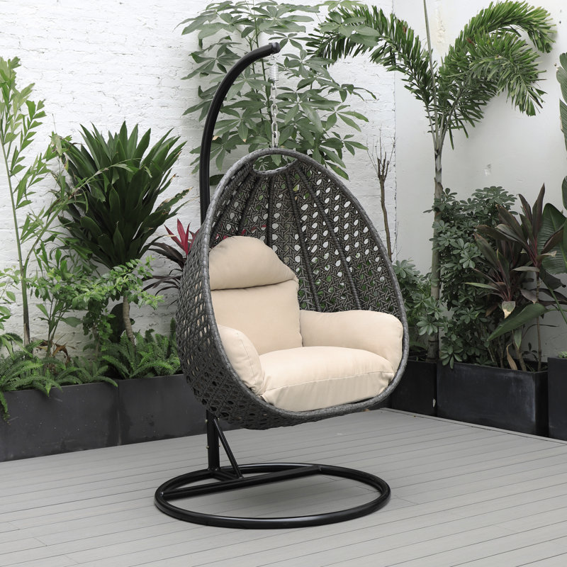 Balancelle suspendue avec support Brookstonval pour 1 personne, Beige / noir, Charcoal