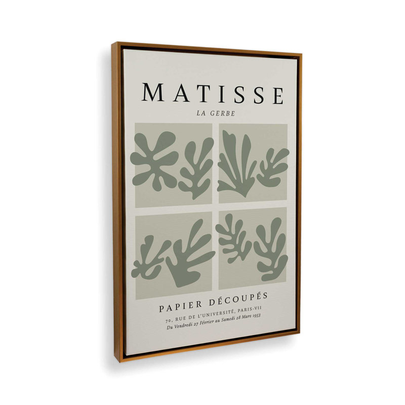 Matisse's La Gerbe Quartet en vert, H 48,75 po x l 32,75 po x P 1,75 po, Cadre flottant or poli