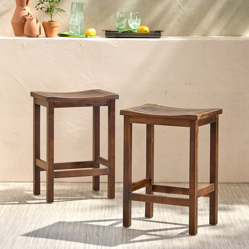 Ensemble de 2 tabourets de bar d'extérieur en bois d'acacia
