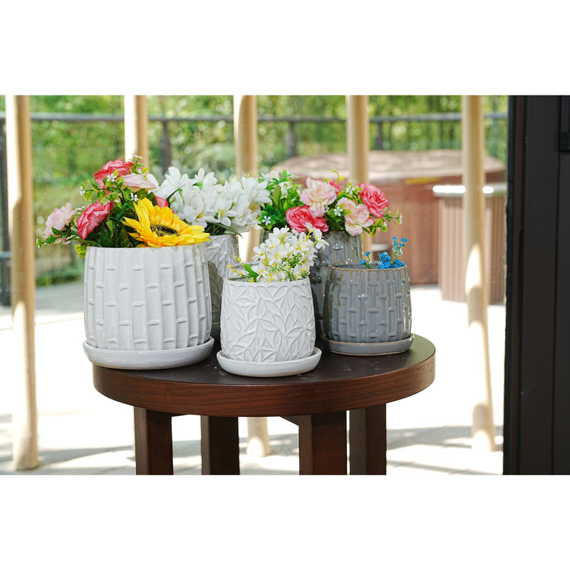 Pot de fleurs en céramique colorée, Blanc brillant