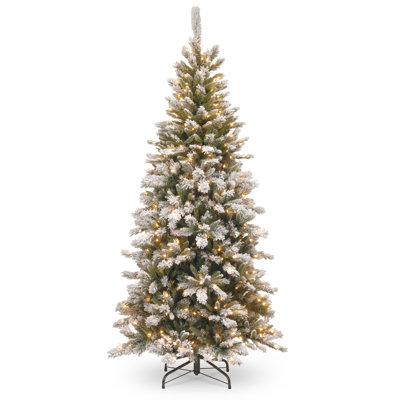 The Holiday Aisle® 7.5ft. Snowy Mountain Pine Slim Pine Tree with Clear Lights