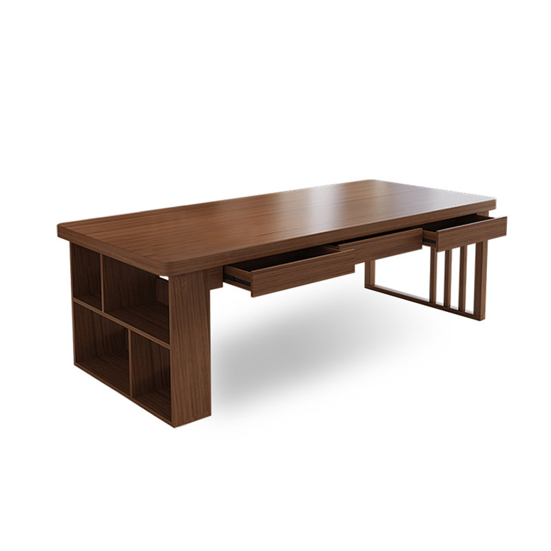 Bureau rectangulaire en noyer massif avec 6 tiroirs, H 29,53 po x l 62,99 po x P 27,56 po