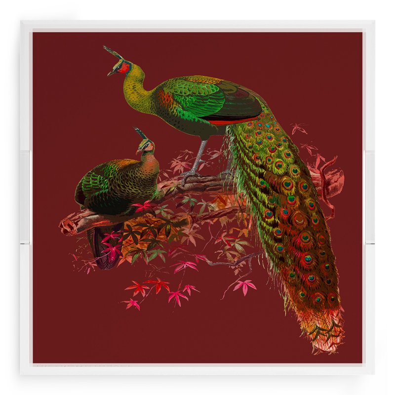 Family Pheasants Acrylic Square Decorative Tray, Maple, 18"W x 18"D x 2"H