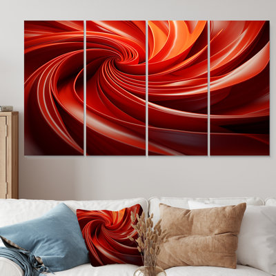 Orange And Red Abstract Spiral Dreamscape II - Abstract Spirals 4 Piece Wall Art Decor Set